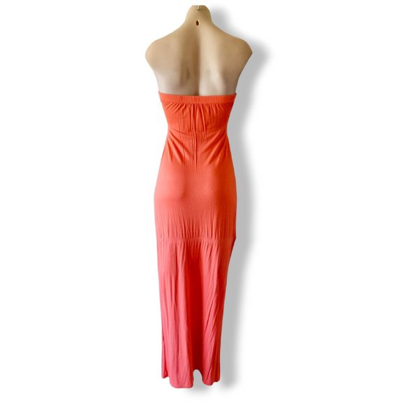 Y2k, orange, strapless cut-out front maxi dress UK 8 fits AU 8, 10, 12, 14 NWOT - Picture 3 of 7